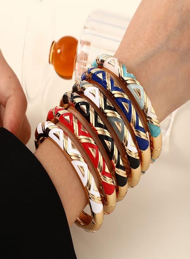 sunglnl Cloisonne Bracelet For Women, Triangle Shaped Enamel Chunky Bangle Delta Geometric Cute Multi Tone Gold Plated Trendy Bracelets Stackable Wife Jewelry Gift (Triangle Gold Black) - Image 2